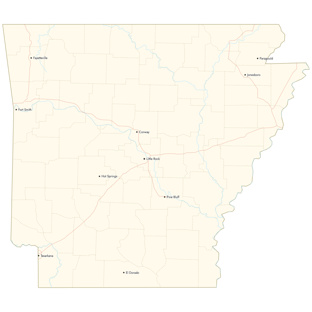 Custom Map of Arkansas Counties with Cities