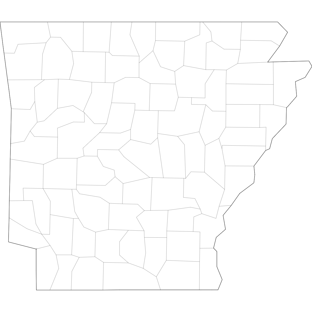 Outlined Map of Arkansas Counties