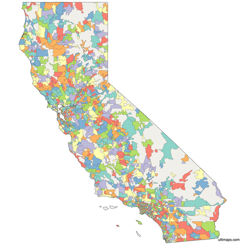 Preview of Colored California ZIP Code Map