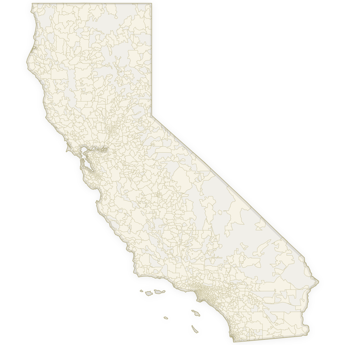 Blank map of California with ZIP Codes