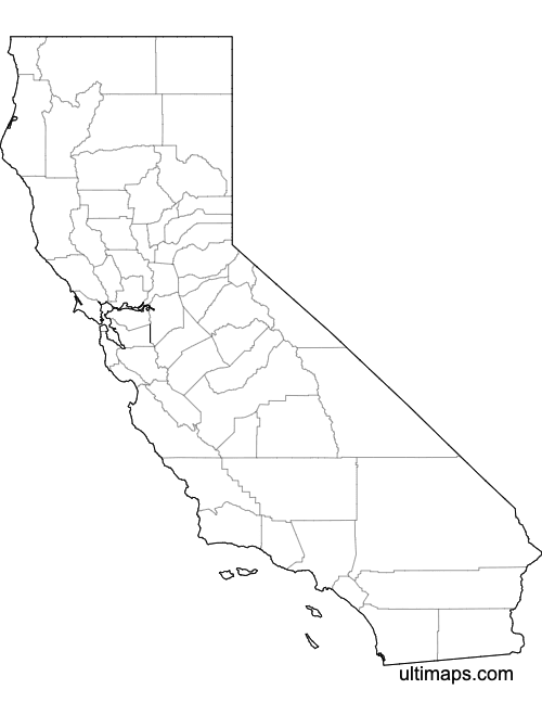 Preview of Blank Map of California Counties (A4)