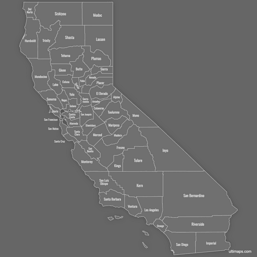 Preview of Labeled Map of California Counties (Dark)