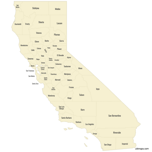 Preview of Labeled Map of California Counties