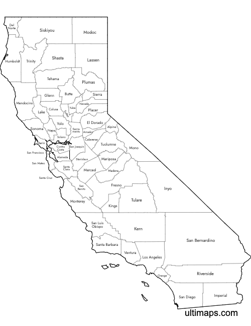 Preview of Labeled Map of California Counties (Letter)