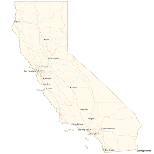 Preview of Map of California Counties with Cities