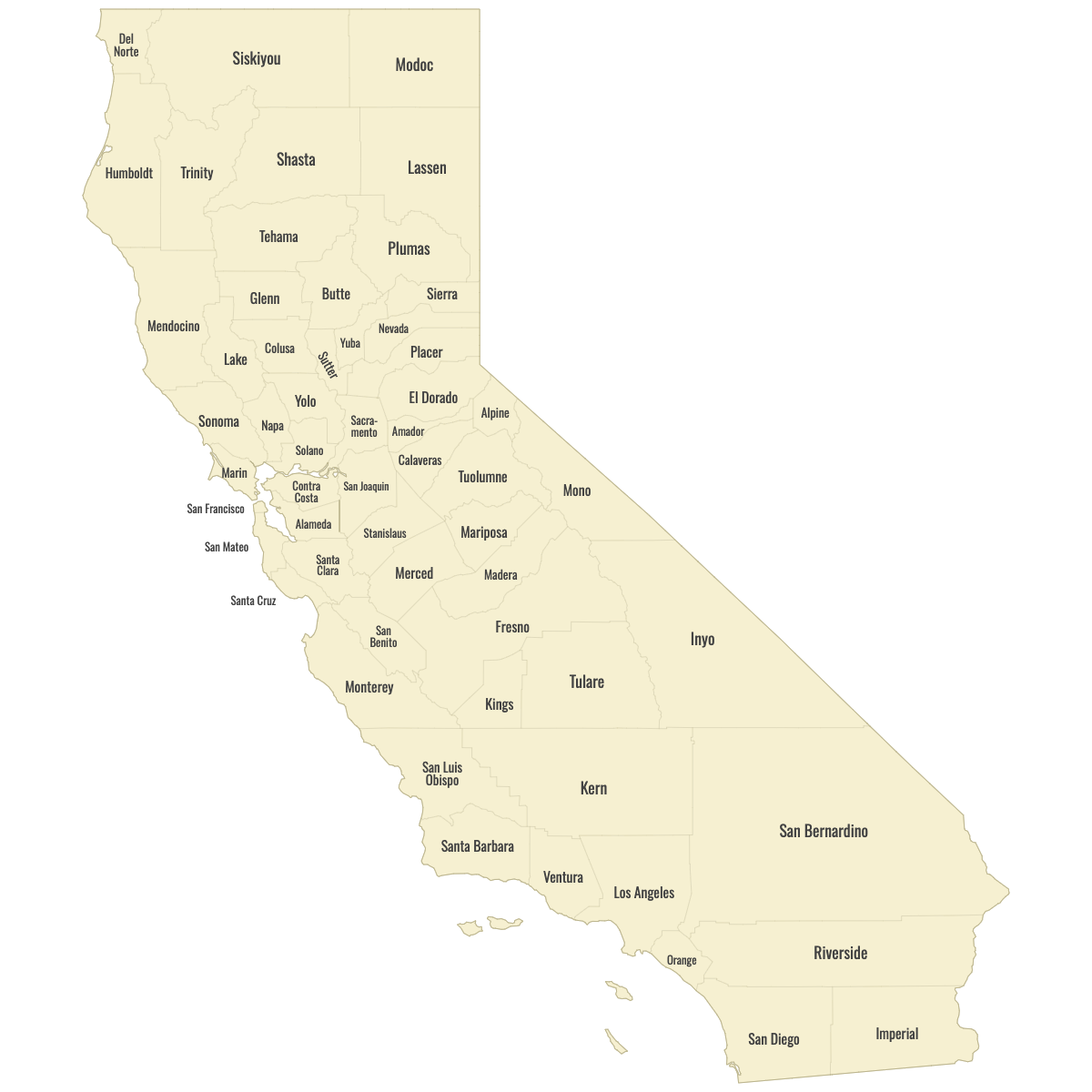 Blank Map of California Counties With Labels