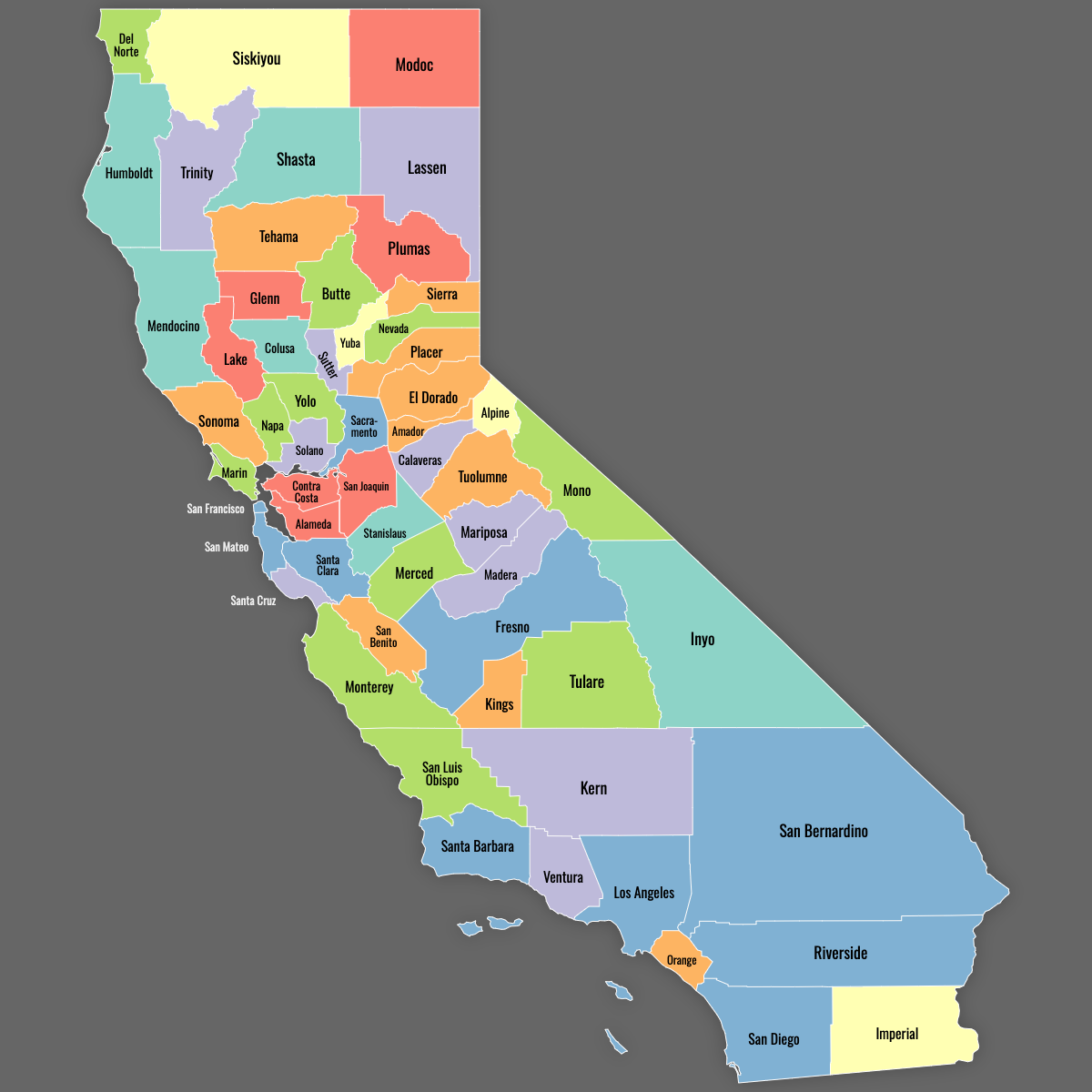 Custom Map of California Counties With Labels