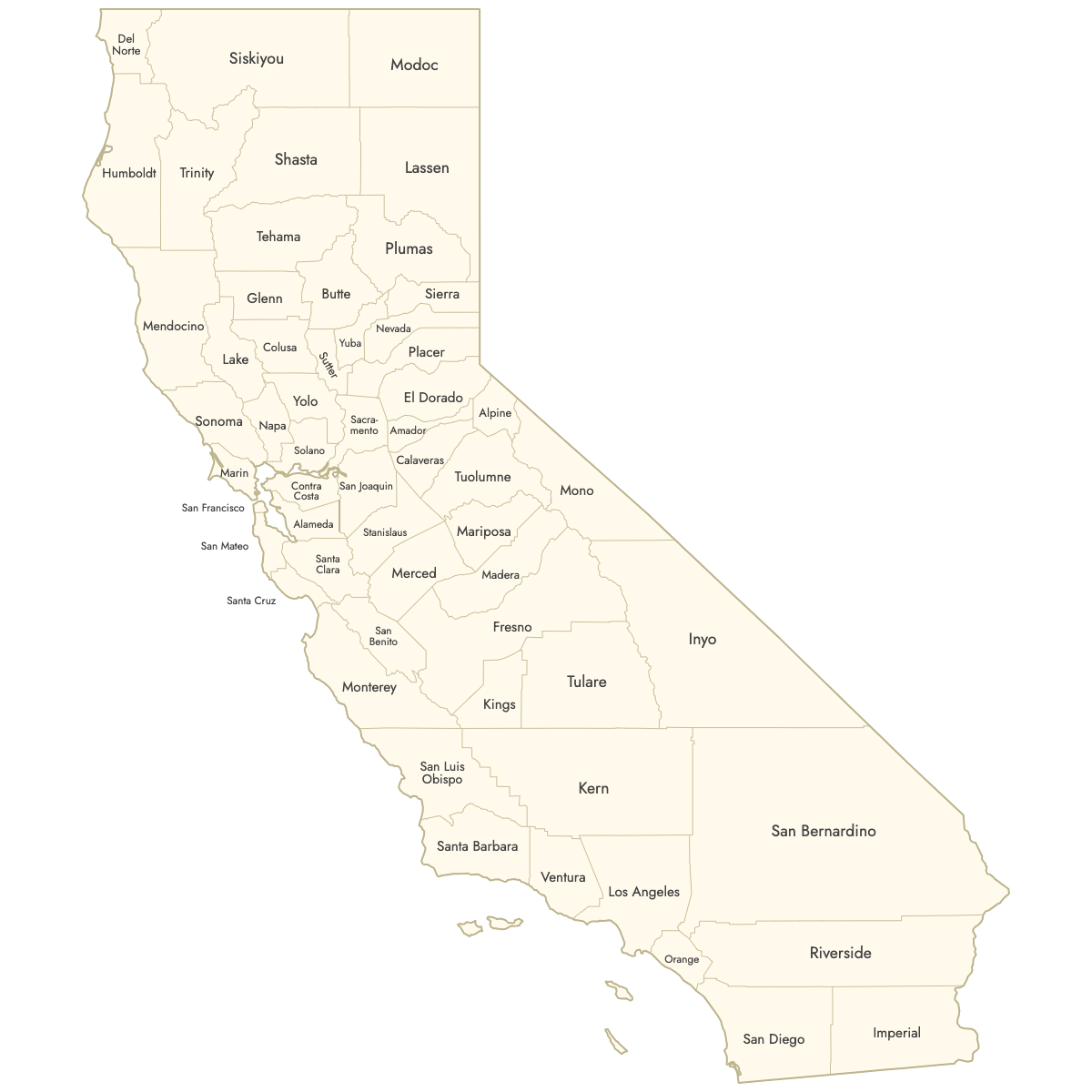 Unstyled Map of California Counties With Labels