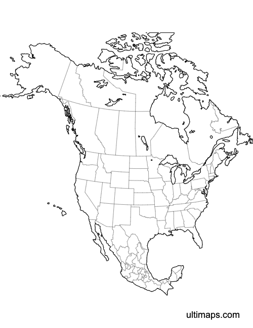 Preview of Blank Map of Canada, USA and Mexico (A4)