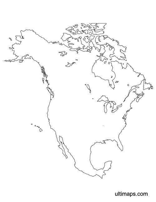 Preview of Outline Map of Canada, USA and Mexico (A4)