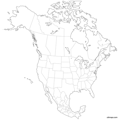 Preview of Outlined Map of Canada, USA and Mexico