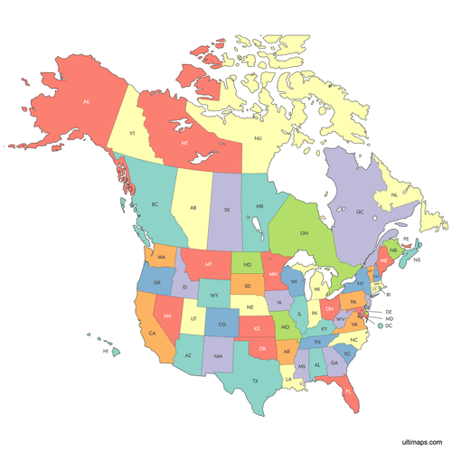 Preview of Labeled United States and Canada Map