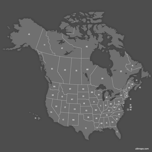 Preview of Labeled United States and Canada Map (Dark)