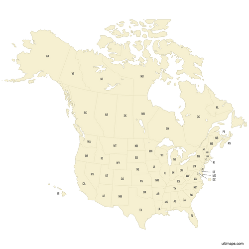 Preview of Labeled United States and Canada Map