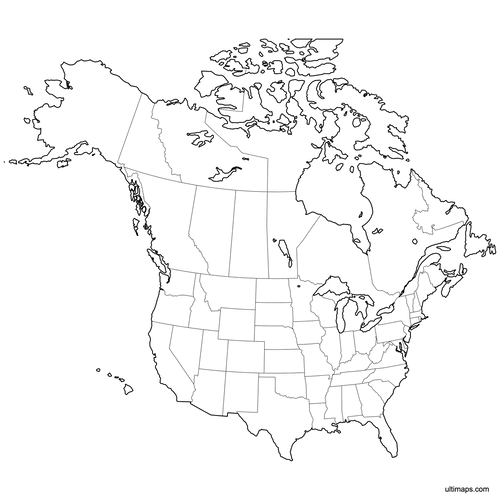 Preview of Outlined United States and Canada Map