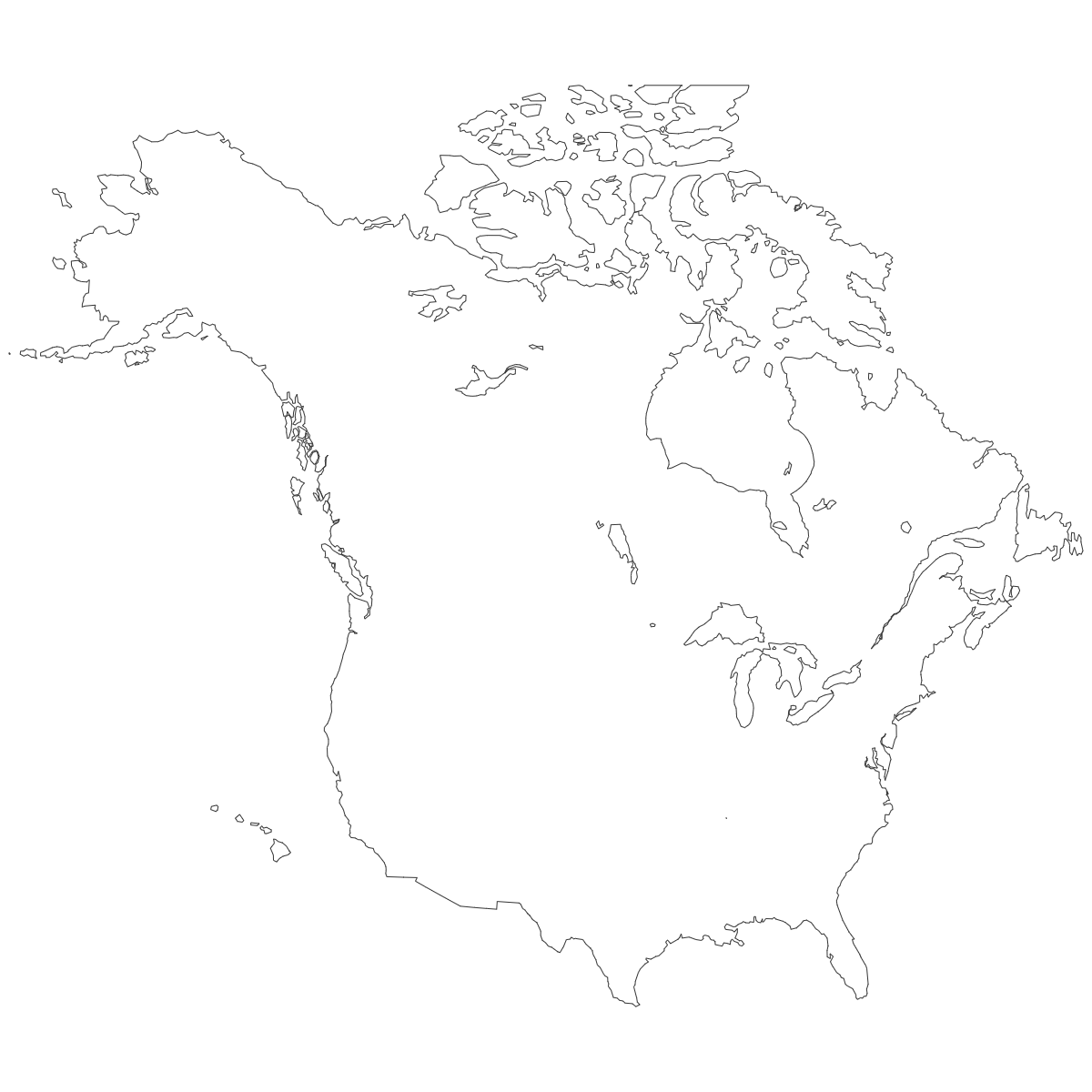 Outline United States and Canada Map