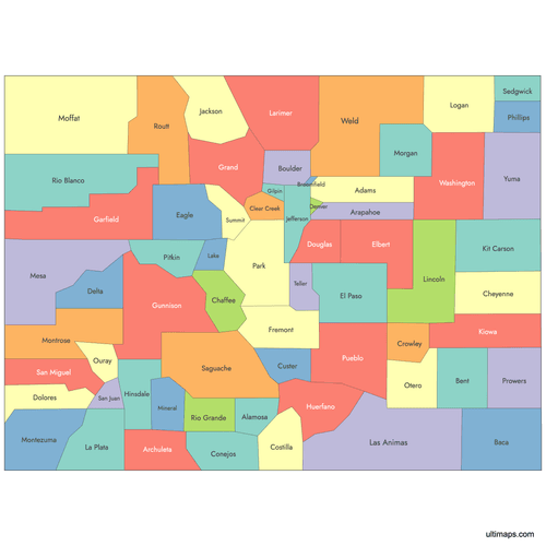 Preview of Labeled Map of Colorado Counties
