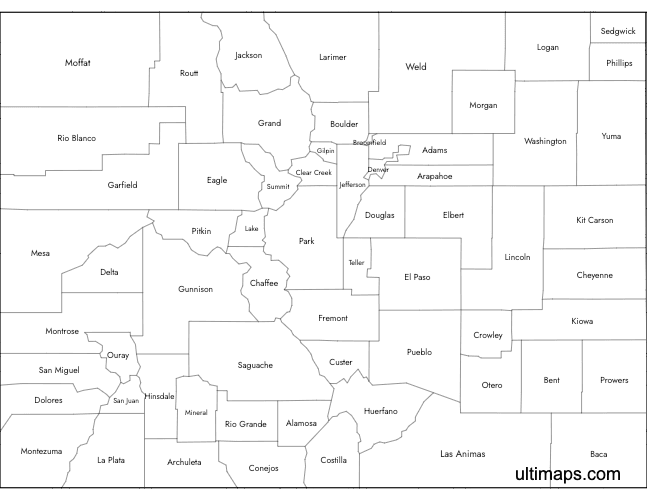 Preview of Labeled Map of Colorado Counties (A4)