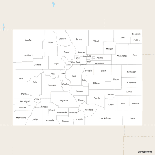 Preview of Labeled Map of Colorado Counties with Surrounding Areas