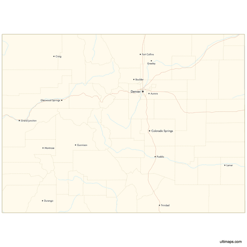 Preview of Map of Colorado Counties with Cities