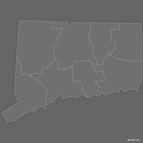Preview of Blank Map of Connecticut Counties (Dark)