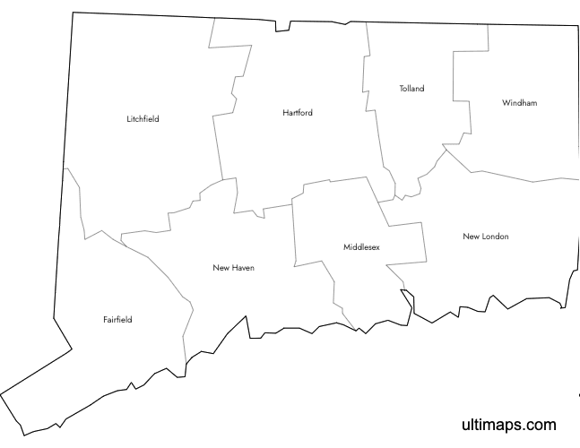 Preview of Labeled Map of Connecticut Counties (Letter)