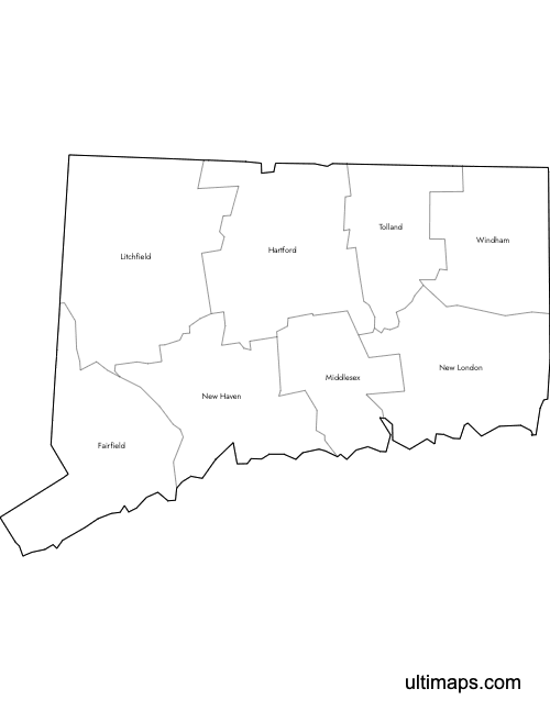 Preview of Labeled Map of Connecticut Counties (Letter)