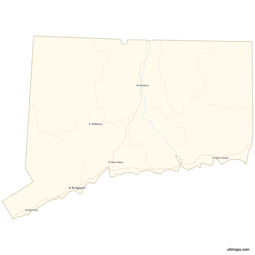 Preview of Map of Connecticut Counties with Cities