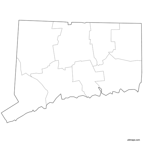 Preview of Outlined Map of Connecticut Counties