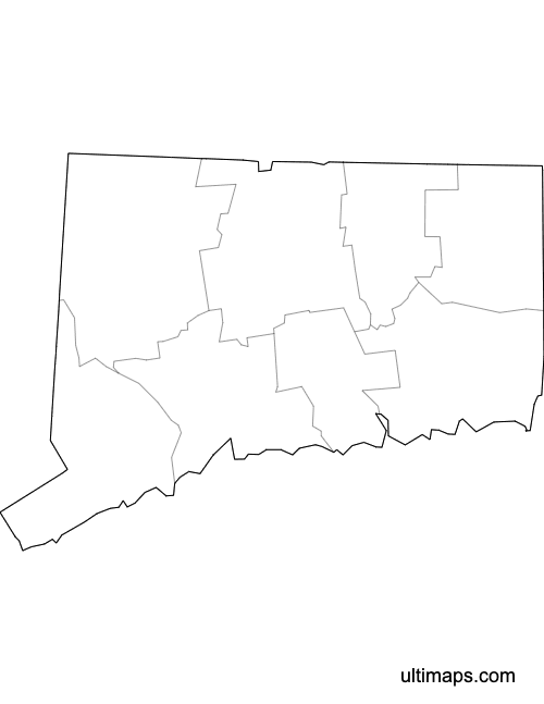 Preview of Outlined Map of Connecticut Counties (Letter)