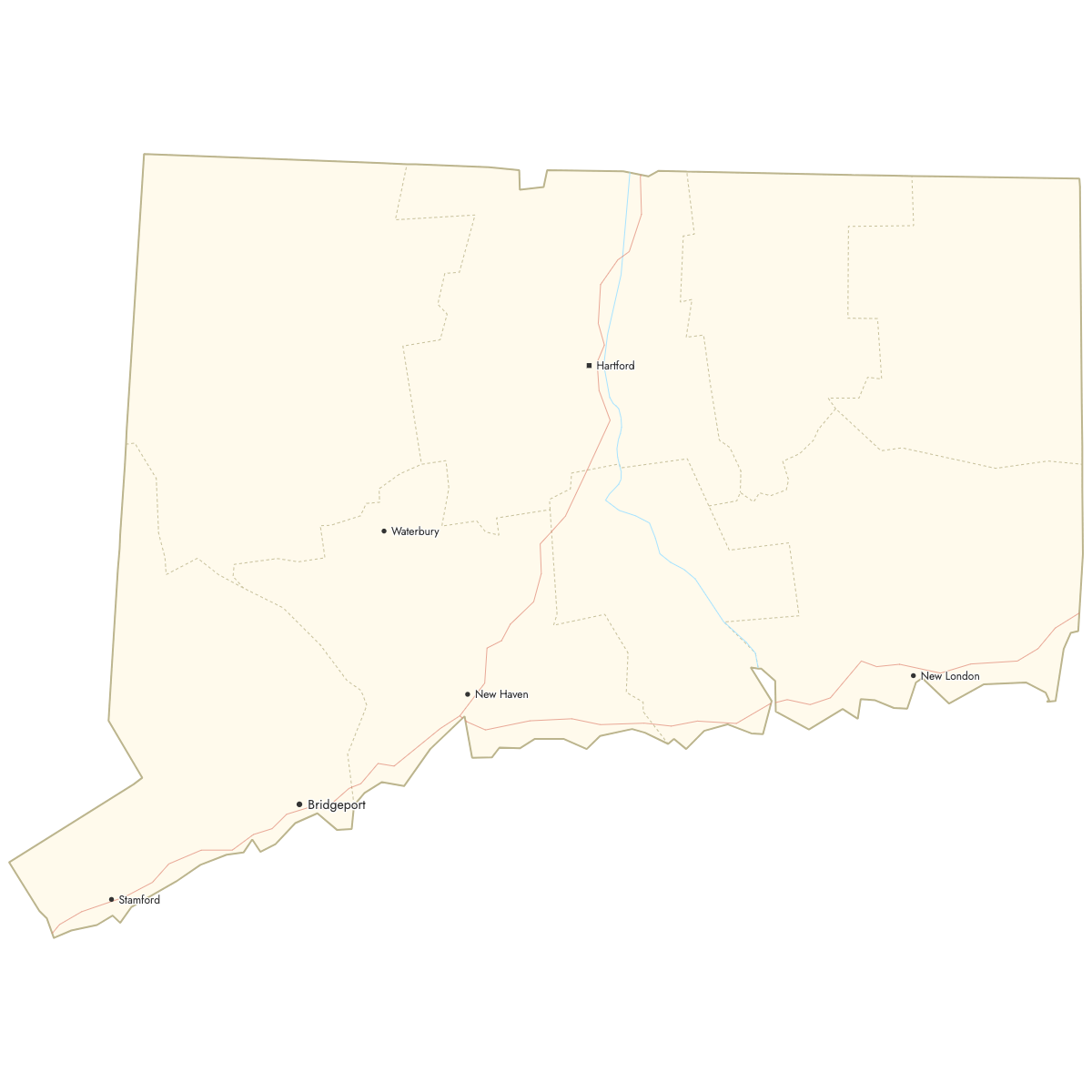 Custom Map of Connecticut Counties with Cities