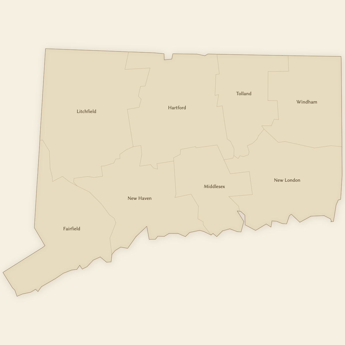 Styled Map of Connecticut Counties (Vintage Theme)