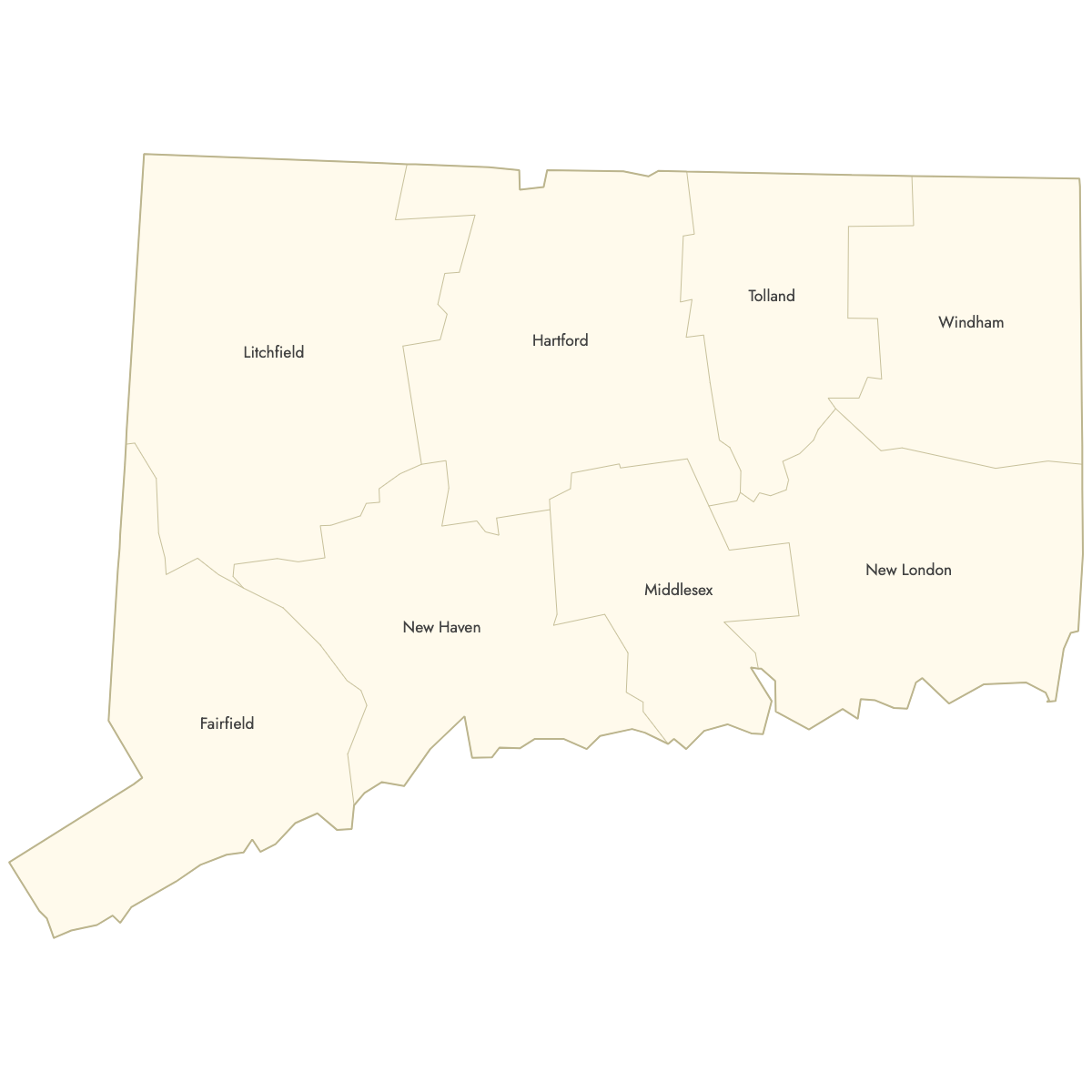 Unstyled Map of Connecticut Counties With Labels