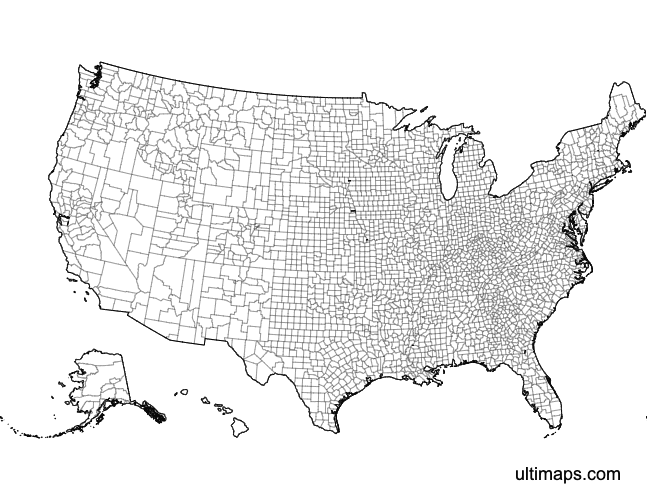 Preview of Blank Map of the United States Counties (A4)