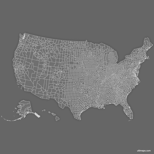 Preview of Blank Map of the United States Counties (Dark)