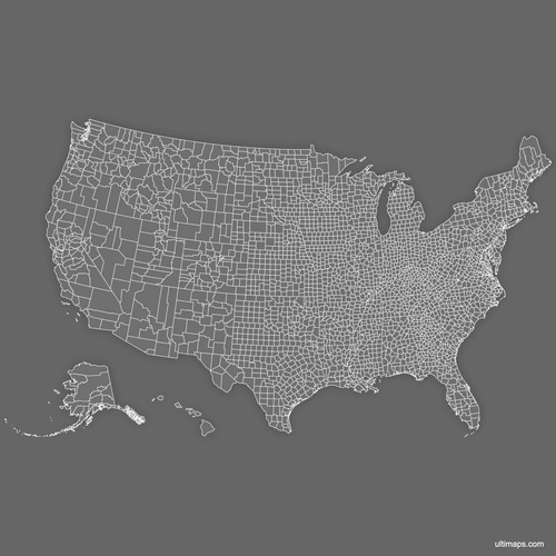 Preview of Labeled Map of the United States Counties (Dark)