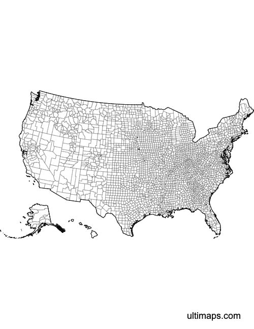 Preview of Labeled Map of the United States Counties (Letter)