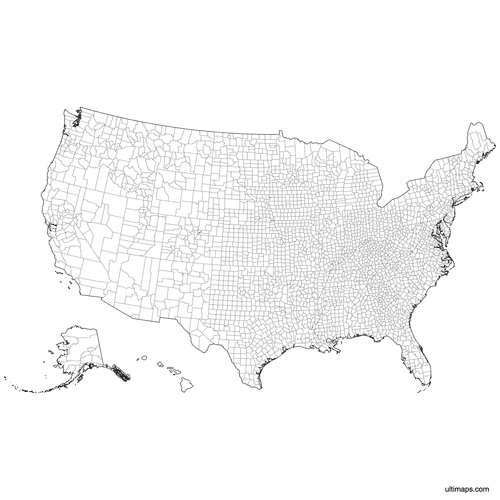 Preview of Outlined Map of the United States Counties
