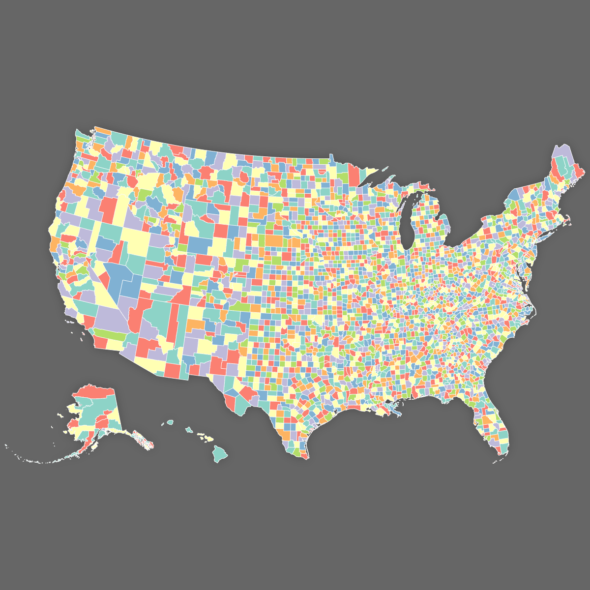 Custom Map of the United States Counties with Labels (Dark Theme)