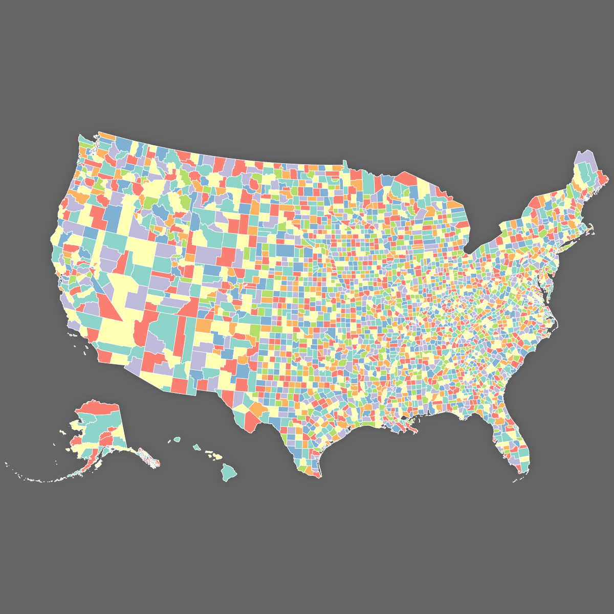 Custom Map of the United States Counties (Dark Theme)