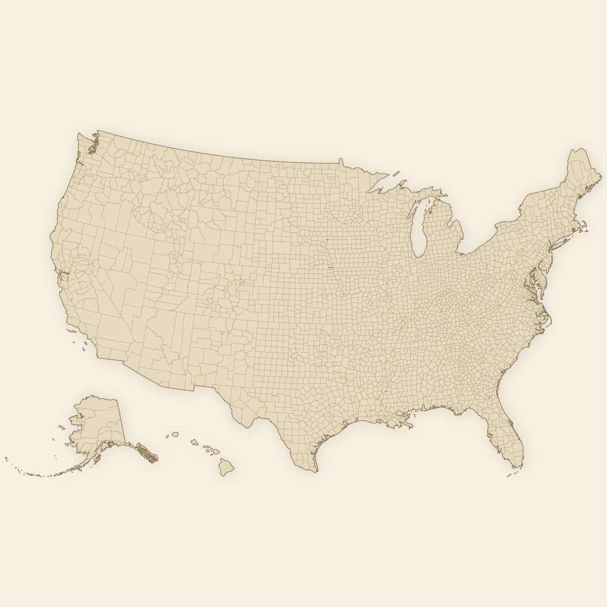 Styled Map of the United States Counties (Vintage Theme)