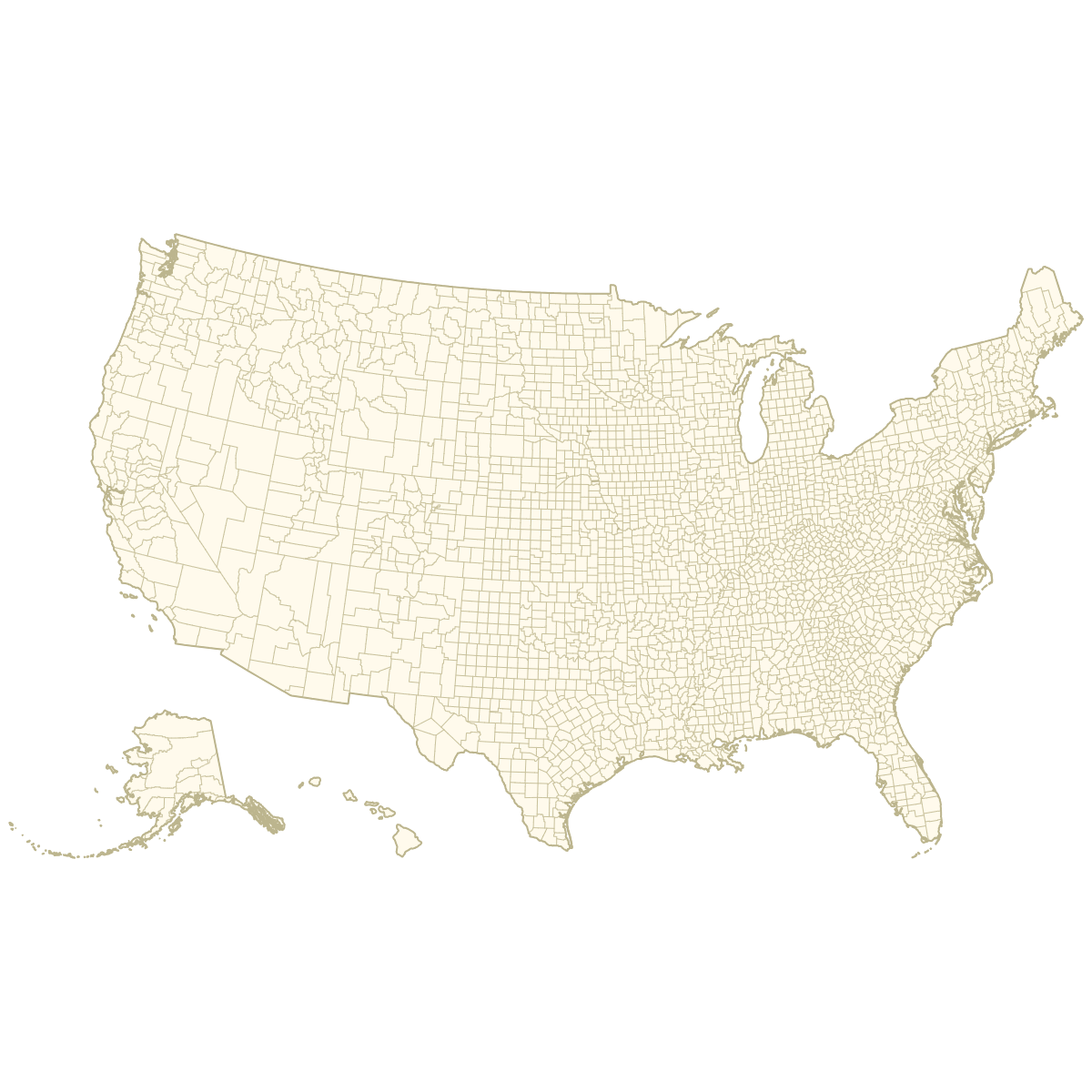 Unstyled Map of the United States Counties With Labels