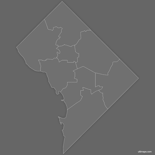 Preview of Blank Map of DC Wards (Dark)