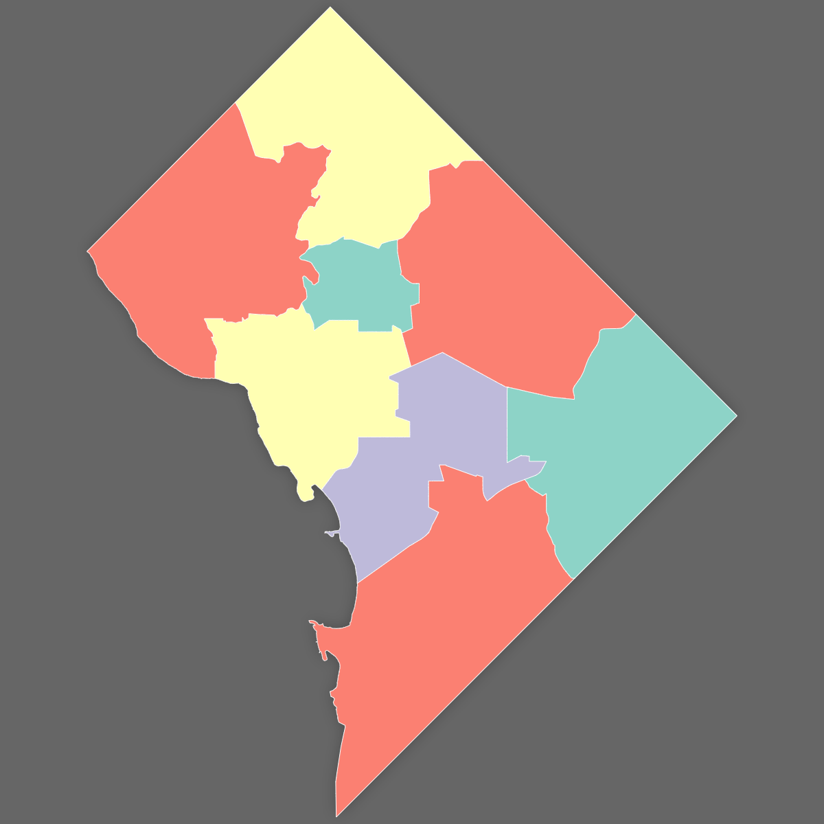 Custom Map of DC Wards (Dark Theme)