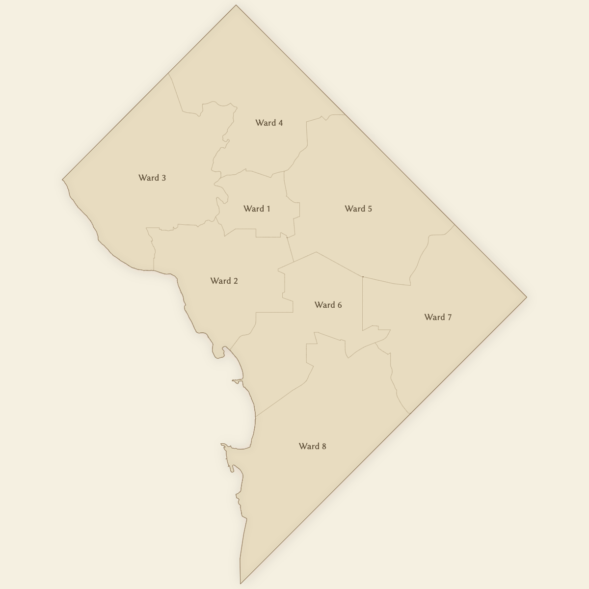 Styled Map of DC Wards (Vintage Theme)