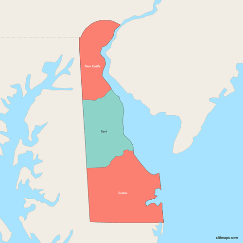 Preview of Colored Map of Delaware Counties with Surrounding Areas