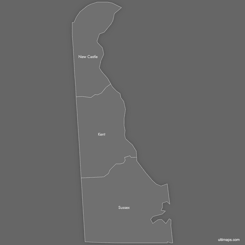 Preview of Labeled Map of Delaware Counties (Dark)