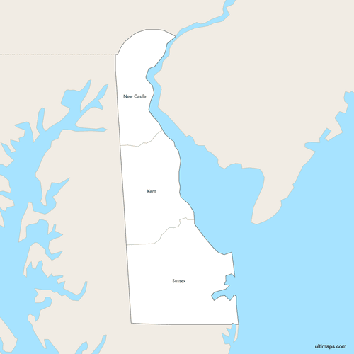 Preview of Labeled Map of Delaware Counties with Surrounding Areas