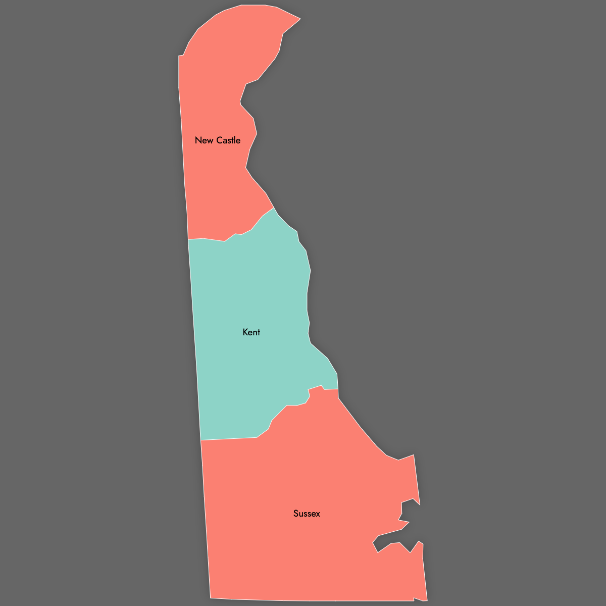 Custom Map of Delaware Counties with Labels (Dark Theme)
