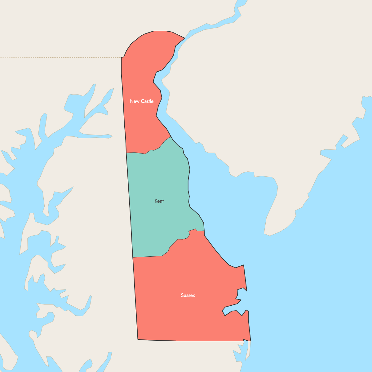 Custom Map of Delaware Counties with Surrounding Areas